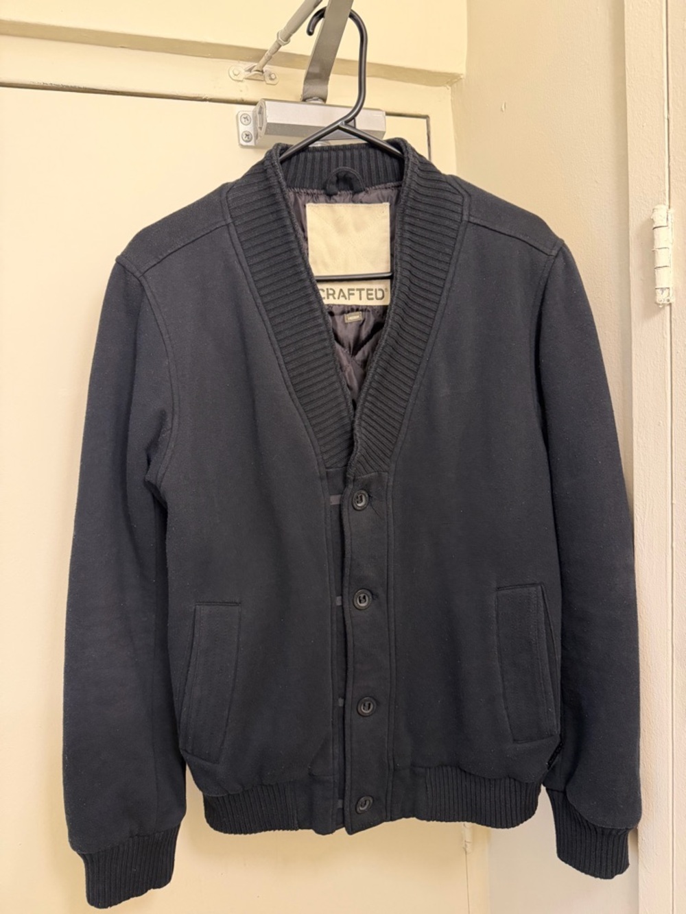 Crafted Black Shawl Collar Button-Up Cardigan